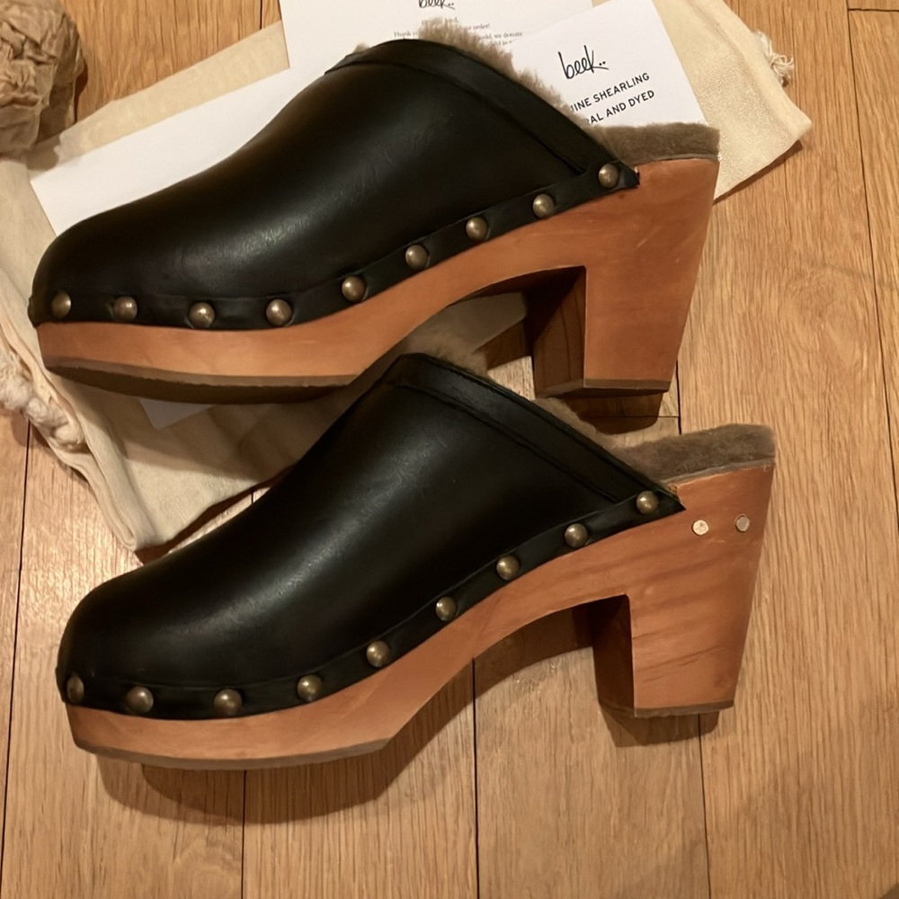 beek Black and Brown Leather Mules